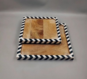 Premium Quality Natural Wooden Serving Plate With Resin Stripes <b>Dinnerware</b> Tableware Serving Plate Christmas Gift At best Price - Product Image 2