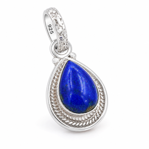 Pendentif en argent sterling 925 en forme de poire avec lapis-lazuli, fait main, pierre précieuse bleue naturelle, plaqué or rose et or jaune, breloque pour collier - Product Image 1