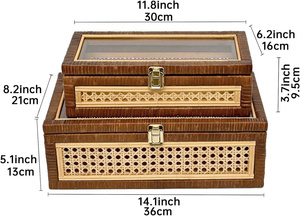 Sophisticated Rattan <b>Storage</b> Chest Exquisite Handwoven Cane Organizer with Glass Lid Warm Rustic Decor for Bedroom Living Room - Product Image 6