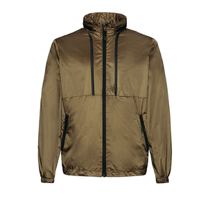 Veste coupe-vent légère en toile pour homme avec col montant, logo personnalisé imprimé sur le devant, haute qualité - Product Image 1