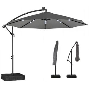Ombrellone a braccio laterale da 3 metri grigio scuro con design leggero a sospensione solare, copertura protettiva inclusa - Product Image 1