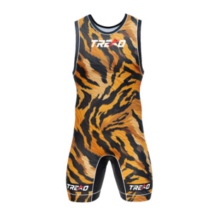 Custom Tiger Fur Pattern <b>Wrestling</b> <b>Singlet</b> for <b>Men</b> Orange Black Sublimation Team Competition Uniform Personalized Logo OEM Sport - Product Image 1