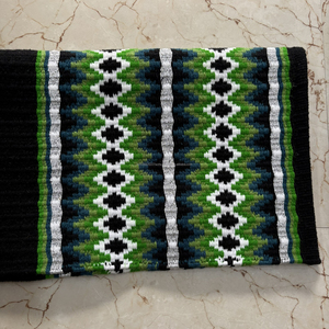 Tapis de selle Western en coton, motif Navajo, vert, noir, blanc, design diamant - Product Image 3