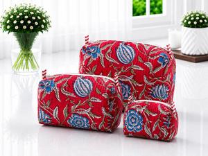 Floral Corduroy Toiletry Bags Set of 3 Zipper Closure Cosmetic Pouches Portable <b>Makeup</b> Storage <b>Cases</b> - Product Image 5