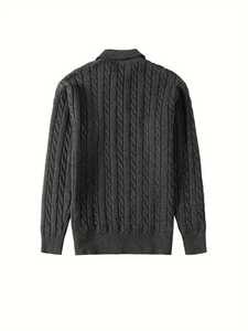 Pull en maille torsadée acrylique personnalisé pour homme, col montant zippé, manches longues, décontracté, bleu marine, tricot d'hiver, haut OEM - Product Image 2