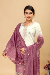 Ensemble de costume palazzo Georgette pour femme, deux tons, brodé de sequins, kurta, dupatta à séchage rapide, tenue festive indienne et pakistanaise - Product Image 2