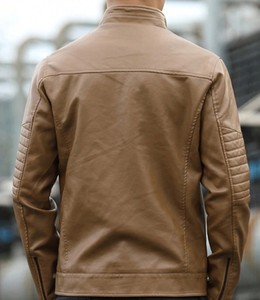 Blouson en cuir décontracté pour homme, col à boutons-pression, fermeture éclair intégrale, vêtement d'extérieur moderne, toucher doux, vente en gros directe usine - Product Image 3