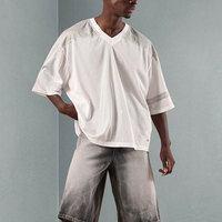 T-shirt en maille oversize à texture audacieuse, col en V, coupe décontractée, style minimaliste, coupe carrée, décontracté urbain