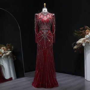 Elegante Vestido Largo de Sirena con Cuentas de Cristal, Vestido Real con Bordado Turco, Cuello de Cristal, Manga Larga, Producto de Alta Demanda - Product Image 1