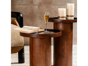 Juego de 2 Mesas Auxiliares Redondas de Madera, Mesas Auxiliares Cilíndricas Modernas de Madera Maciza, Juego de 2 Mesas Auxiliares Minimalistas de Madera, Set 2026 - Product Image 3