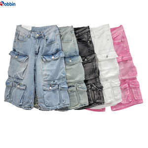 Shorts streetwear BOBBIN INDUSTRIES pour femmes, style vintage, été, denim délavé, multi-poches, jeans, pantalons courts pour femmes - Product Image 1
