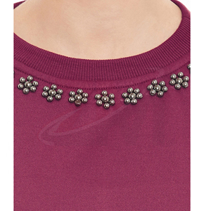 Pull en tricot à col rond et manches longues pour femme avec encolure perlée, style décontracté pour l'automne, sweat-shirt premium orné de strass pour femme - Product Image 5
