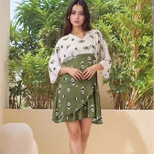 เดรสยาวลายดอกพิมพ์ลายด้วยมือจากผ้าฝ้ายเนื้อนุ่ม ระบายอากาศได้ดี เป็นมิตรต่อสิ่งแวดล้อม คอวี - Product Image 1