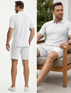 Conjunto de Camiseta Polo Negra Texturizada y Pantalones Cortos para Hombre con Logotipo Personalizado, Traje Deportivo de Verano de Manga Corta, Fabricante de Ropa Deportiva Casual al por Mayor OEM - Product Image 4