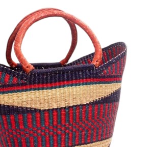 Colorful Pattern Seagrass <b>Handbags</b> Red Leather Handle Woven Straw Tote Bag Fashion Women <b>Summer</b> Beach Purse OEM ODM - Product Image 3