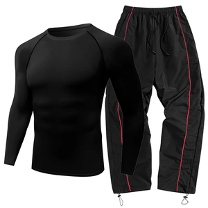 Men's 2 Piece Compression Set Crew Neck Long Sleeve <b>Top</b> Full Length Pants Solid Color Quick Dry <b>Sweat</b>-Wicking Breathable - Product Image 2