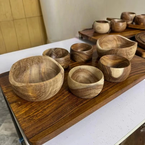 Ensemble de bols en bois rustique, grands bols en bois massif faits à la main pour la cuisine, la salle à manger, le service, les collations écologiques, le service à table - Product Image 1