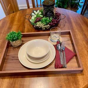 Plateau de service rectangulaire moderne en bois naturel, assiette de petit-déjeuner, décoration de table basse, motif paysager, design mobile en bois - Product Image 6