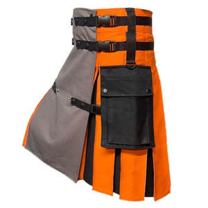 Kilt écossais gris et orange pour homme, style utilitaire, kilt moderne des Highlands, mode 2026 - Product Image 4