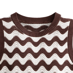 Women Chevron <b>Stripe</b> Knit Tank <b>Top</b> Sleeveless Textured Summer Pullover Casual Loose Fit Breathable Fashion Sweater <b>Vest</b> - Product Image 5