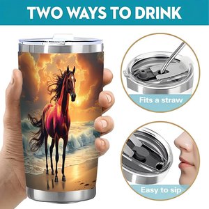 20oz Stainless Steel Tumbler Custom Sublimation Horse Beach Design Drinkware <b>Cup</b> - Product Image 5
