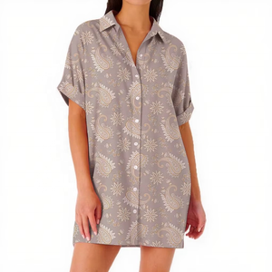 Camisa de Manga Corta para Mujer, Cuello Camisero, Tela de Rayón, Estilo Hawaiano Aloha - Product Image 4