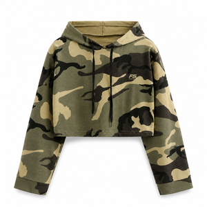 Sudadera Corta con Capucha de Camuflaje Personalizada para Mujer, Estilo Urbano, Manga Larga, Informal, Deportiva - Product Image 2