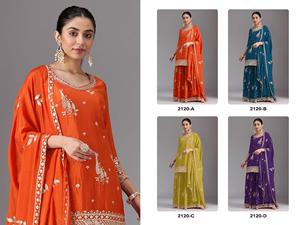 Conjunto de Top, Pantalón Palazzo y Dupatta de Seda Chinon Pesada con Bordado de Lentejuelas, Traje Pakistaní de Alta Costura - Product Image 5