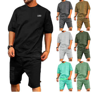 Ensemble T-shirt et short de sport pour homme, coupe ample, avec logo personnalisé, côtelé, délavé à l'acide, effet soleil, haute qualité, meilleur prix - Product Image 6