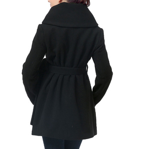 Women's <b>Woolen</b> Trench Coat <b>Shawl</b> Collar Zipper Closure Knee Length Elegant Winter Outerwear With Belt - Product Image 5