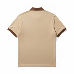 Polo en coton piqué beige pour homme, manches courtes, couleur unie, décontracté, respirant, coupe classique, design tricoté - Product Image 3