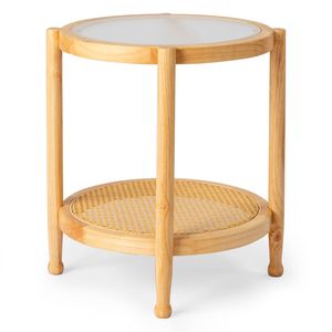 Tavolino da Caffè in Rattan Fatto a Mano Stile Boho 50 cm con Piano in Vetro, Tavolino Piccolo per Soggiorno e Balcone - Product Image 3