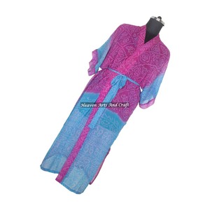 KL004 Vintage <b>Winter</b> Women's Nightgown Ethnic Long Kaftan Kimono Blended Poly Silk Long Sleeves - Product Image 3