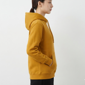 Sweat-shirt à capuche pour femme, couleur jaune moutarde unie, décontracté, à manches longues, avec poche, fabriqué par un fabricant OEM - Product Image 2