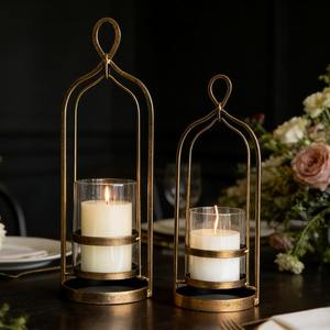 Ensemble de lanternes porte-bougies en métal doré de luxe, avec bougeoirs modernes en verre, support de bougie votive à arche, centre de table de mariage, décoration intérieure - Product Image 6