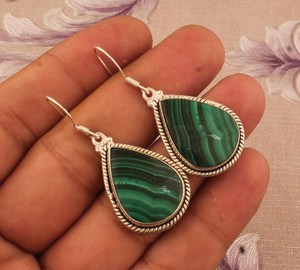 Pendientes Colgantes de Malaquita Hechos a Mano, Plata de Ley, Piedra Preciosa Verde Natural, Joyería Boho, Regalo de Moda para Mujer - Product Image 5
