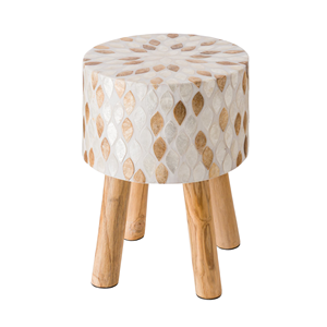 Elegante Taburete con Incrustaciones de Nácar, Mesa Auxiliar Redonda de Mosaico de Concha con Patas de Madera Maciza para Sala de Estar, de Vietnam - Product Image 1