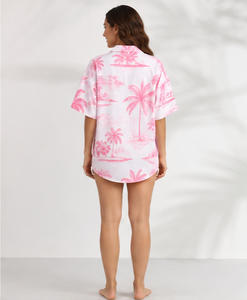 Chemises de plage tropicales personnalisées pour femmes, imprimées Hawaï, à manches courtes, boutonnées, amples, florales, pour les vacances d'été, décontractées, vente en gros - Product Image 3