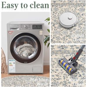 Soft 4ft <b>Round</b> Vintage Floral Area Rug Non-Slip Low Pile Machine Washable <b>Carpet</b> for Bedroom Dining & Living Room - Product Image 5