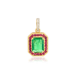 18K Gold Oval & Pear Cut <b>Emerald</b> Halo Ruby <b>Pendant</b> with Diamonds in PT950 - Product Image 2