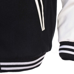 Men's Black White Varsity <b>Jacket</b> <b>Fleece</b> <b>Lining</b> Turn-down Collar Button Closure Casual Autumn Wear - Product Image 5