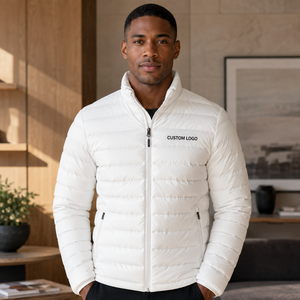 Premium Quality <b>Men's</b> <b>White</b> Down <b>Jacket</b> Stand Collar Zipper Closure Windproof Polyester Wadding Casual Winter Down <b>Jacket</b> - Product Image 1