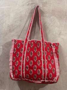 Sac fourre-tout en coton indien imprimé à la main, couleur unie, pour femme, avec fermeture éclair et chaînes, portable, été, automne, plage - Product Image 5