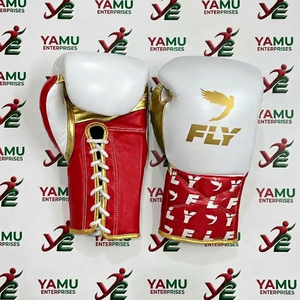 Guantes de Boxeo de Cuero Premium con Cordones, Blancos, Rojos y Dorados, para Entrenamiento, Sparring, Saco de Boxeo, Gimnasio, Ejercicio, Absorción de Humedad, Dedos Completos, para Adultos - Product Image 4