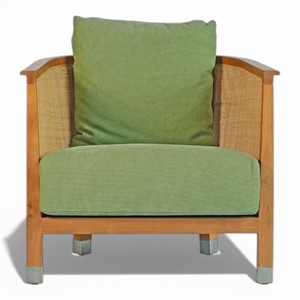 Fauteuil de jardin individuel en teck avec dossier en rotin respirant et tissu anti-UV pour terrasse - Product Image 1