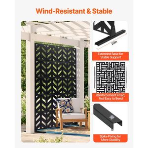 Divisorio per Esterni in Metallo da 119 cm L x 183 cm A, a 5 Pannelli, Autoportante, con Elementi Decorativi per Giardino - Product Image 3