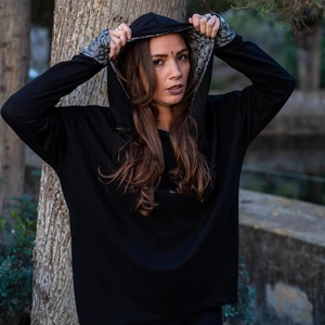 Boho Cozy Sweatshirt with Thumbhole Sleeves and Hood Relaxed Fit Soft Everyday Comfort Pullover for Women - Product Image 4