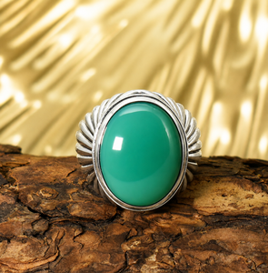 Oval Chrysoprase Sterling Silver <b>Ring</b>: <b>Green</b> Gemstone Turkish <b>Ring</b> - Product Image 3