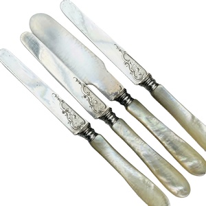 Wholesale Antique French Mother Of Pearl Silver Plated Dessert Fruit Knives Victorian Ornate Engraved <b>Handle</b> Luxury Collectible - Product Image 1