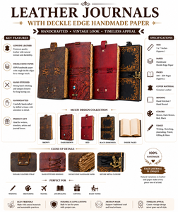 Leather Journal Deckle Edge Handmade Paper Vintage <b>Notebook</b> Assorted Designs Handcrafted Diary Writing Sketchbook Gift <b>Set</b> - Product Image 6